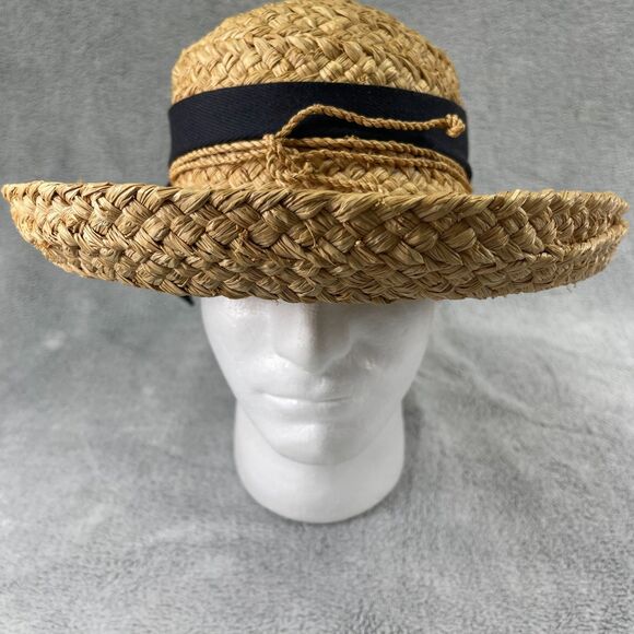 Helen Kaminski Classic 5 Womens OS Tan Raffia Straw Black Ribbon Bow Sun Hat - Picture 6 of 12